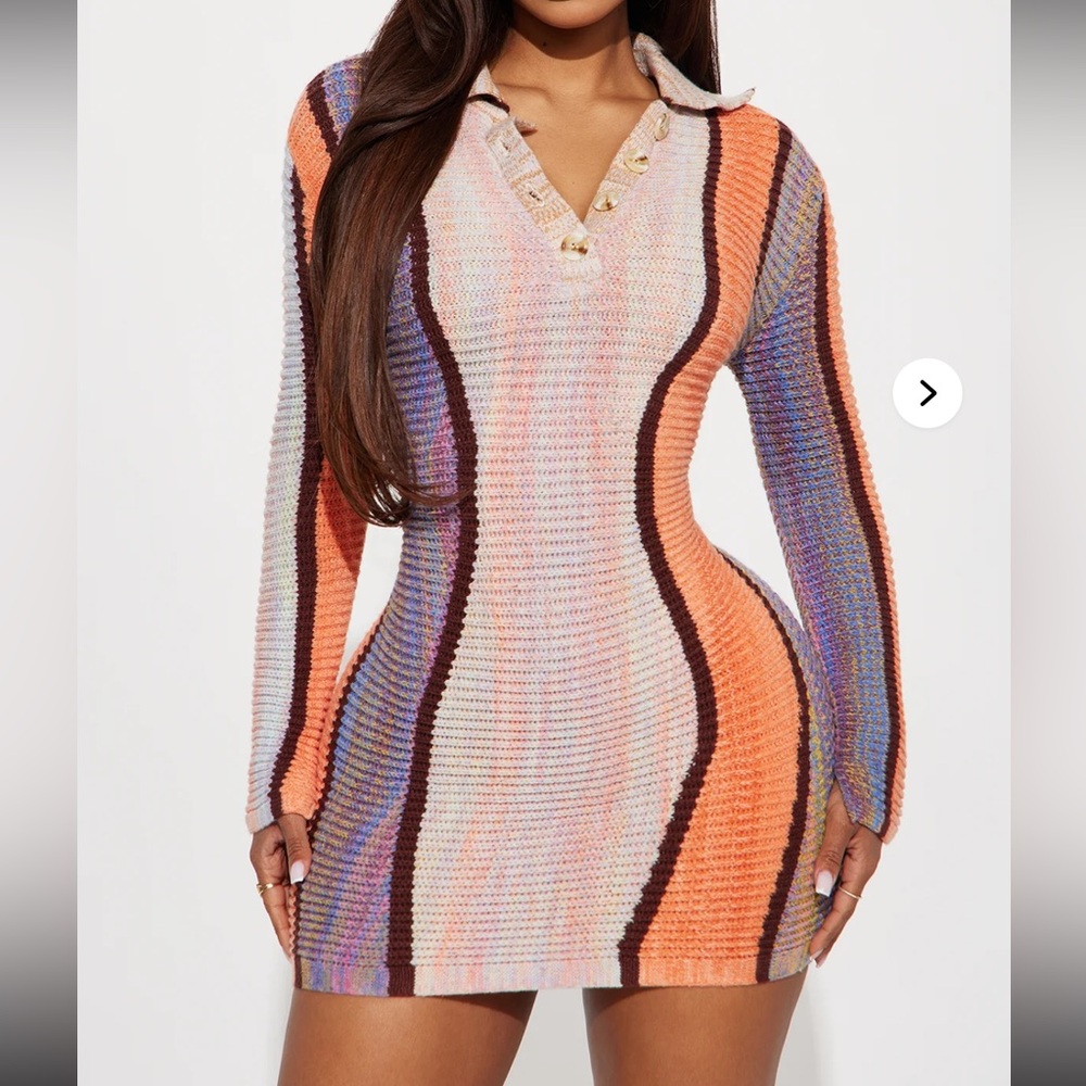 Calliope Collared Sweater Mini Dress - Multi Color